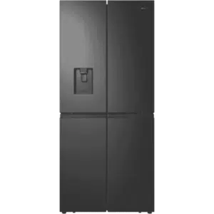 Hisense 454L PureFlat Quad Door French Door Fridge with Water Dispenser- Black Steel HRCD454BW